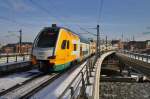 Hier 445 108-4 als RE2 (RE83966) von Wismar nach Cottbus, bei der Ausfahrt am 1.2.2014 aus Berlin Hbf.