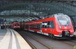 Hier 443 625-0 als RB22 (RB18672)  Airport-Express  von Berlin Friedrichstraße nach Berlin Schönefeld Flughafen mit 442 131-9 als RB21 (RB18672) von Berlin Friedrichstraße nach Golm, bei der Einfahrt am 27.6.2014 in Berlin Hbf. 