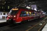 Hier 442 327-3 als RB14 (RB18929)  Airport-Express  von Nauen nach Berlin Schönefeld Flughafen, dieser Triebzug stand am 18.12.2015 in Berlin Hbf.