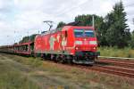 Am 27.August 2012 war  Edelwei  185 142 in Berlin-Friedrichshagen mit leeren Laes auf dem Weg nach Frankfurt/Oder.