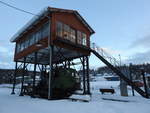 Winterimpression vom 25.01.2021. Reiterstellwerk im Bahnhof Blumberg - Zollhaus. Ursprünglicher Aufstellort war Konstanz, Baujahr 1886.