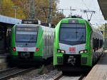 Die Elektrotriebzüge 422 518-1 und 3429 016 B warteten Ende Oktober 2022 am Bochumer Hauptbahnhof auf die Weiterfahrt.