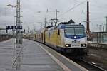 Einfahrt am 26.03.2019 von der LNVG/ME 146-06 (146 506-1) mit ihrem metronom (Hamburg Hbf - Bremen Hbf) in den Zielbahnhof.