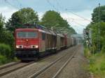 155 028 am 18.6.11 mit umleiter bestand aus Transwaggons und Planwagen aus Mosel reichtung Chemnitz HBF unterwegs 