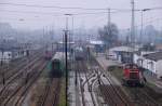 COTTBUS, 01.11.2008, Blick von der Brücke Bahnhofstraße auf einen Teil des Hauptbahnhofs