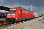 Hier 101 003-2 mit EC248 von Wroclaw Glowny nach Hamburg-Altona, dieser Zug stand am 11.7.2014 in Cottbus.