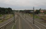 Blick auf das Gleisvorfeld am 26.06.2012 in Dessau Hbf.