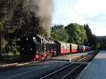 99 222 bei der Abfahrt aus dem Bahnhof Drei Annen Hohne mit dem P8938 (Brocken - Wernigerode).