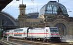 DB Fernverkehr AG [D] mit  146 568-1  [NVR-Nummer: 91 80 6146 568-1 D-DB] hat mit dem IC 2441 aus Köln Hbf. sein Endziel Dresden Hbf. erreicht und verlässt nun leer den Bahnhof, 01.10.198