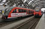 642 039-2 trifft am 11.05.2018 als RE1 (RE26904) von Wroclaw Glowny im Dresdener Hauptbahnhof auf 442 149-9 als RB31 (RB18318) nach Coswig(b Dresden).