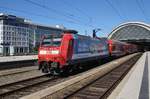 146 017 verlässt am 27.5.2017 mit dem RE50 (RE16549)  Saxonia  von Leipzig Hauptbahnhof nach Schöna den Dresdener Hauptbahnhof.