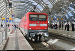 112 110 von DB Regio Nordost als RE 18405 (RE18) von Cottbus Hbf steht in seinem Endbahnhof Dresden Hbf auf Gleis 2.