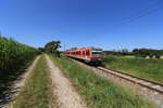 Am 29.7.2024 pendelt der 628 612 auf der RB 48 (Grafing Bahnhof -> Wasserburg am Inn) und hat nun den Bahnhof Ebersberg (Oberbay) verlassen und steuert nun auf sein letzten Zwischenhalt  Grafing