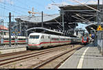 401 057-5 (Tz 157  Landshut ) als ICE 599 (Linie 11) von Hamburg-Altona nach München Hbf erreicht Erfurt Hbf verfrüht auf Gleis 2.