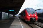 442 008 (Bombardier Talent 2) von DB Regio Südost als RB 18185 (RB43) nach Cottbus steht in ihrem Startbahnhof Falkenberg(Elster) auf Gleis 3 bereit. [16.12.2017 | 8:51 Uhr]
