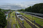 Blick auf die Gleisanlagen des Bahnhofes in Flensburg.