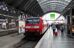 Am 20.06.2014 stand die Frankfurter 146 120-1 mit der Sonder-RB 15671 (Frankfurt (Main) West - Frankfurt Stadion) in Frankfurt (Main) Hbf.