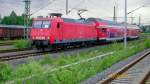 Gelegentlich ist auch mal eine 145er in Freiberg zu sehen, hier die 145 047-7 an der S3 nach Dresden am 15.5.2012 