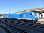 Ein Lokzug der Press durchfährt am 16.5.2020 den Hauptbahnhof Gera. Die 285 101-5 TRAXX DE (9288 0076 001-1 B-BTK) mit der E 40 140 046-0 (9180 6140 837-6 D-PRESS) am Haken.