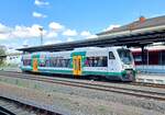 Vogtlandbahn VT 566  Stadt Greiz  als VBG 80275 nach Berga (Elster), am 11.05.2024 in Gera Hbf.