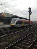 Hier steht am 22.12.2012 ein HLB GTW im Bahnhof Gieen bereit um seine Fahrt in Richtung Gelnhausen zu beginnen.