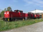 V60 106, V60 107 und V60 105 der Lappwaldbahn (Bw Oebisfelde) am 30.04.08 in Haldensleben abgestellt.
