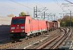 Gemischter Gz mit 185 364-7 DB passiert den Interimsbahnsteig Halle(Saale)Hbf Gl.