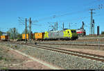 Ein farblich sehr stimmiger Containerzug mit 119 008-0 der Alpha Trains Group S.à r.l., vermietet an die RheinCargo GmbH & Co.