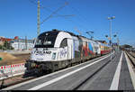 Portrait von 1216 955-5 (Siemens ES64U4) der Wiener Lokalbahnen Cargo GmbH (WLC), mit Werbung für den Transportpartner Roland Spedition GmbH, als AKE 50 (AKE-RHEINGOLD-Sonderzug) von Cottbus Hbf nach Wien Westbahnhof (A), der in Halle(Saale)Hbf auf Gleis 8 steht.
[5.5.2019 | 9:08 Uhr]