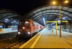 Zu fortgeschrittener Stunde wartet in Halle(Saale)Hbf auf Gleis 9 ein leerer Salzzug mit 233 636-0 (232 636-1 | 132 636-2).