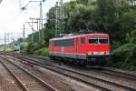 Nachschuss am 13.08.2014 von MEG 708 (155 046-6) in Hamburg Harburg. Sie brachte zuvor einen Containerzug in den Hamburger Hafen.