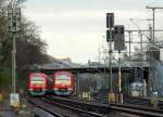 Begegnung zweier S-Bahnzge kurz vor dem Bahnhof Hamburg-Dammtor, 5.4.2012
