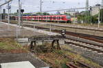 Ein alter Prellbock am Gleisende zwischen Bahnsteig 9 und 7, am 05.07.2024 in Hanau Hbf.