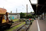 Der Prellbock am Bahnsteig 9 in Hanau Hbf, am 05.07.2024.