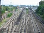 Blick ber das nrdliche Gleisfeld des Hanauer Hauptbahnhofs.