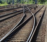 Eine Weichenstraße am 16.08.16 in Hanau Hbf vom Bahnsteig aus fotografiert