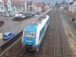 223 067-0 der ARRIVA, am 21.02.08 in Immenstadt (Allgäu) die gerade ihre wagen auf Gleis 1 aufnimmt für die weiter fahrt nach Oberstdorf