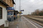 Der Bahnsteig von Jessen (Elster) am 15. März 2023.