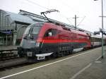 BB-Railjet Taurus mit SBB Personenwagen und BB-Taurus am 08.09.2010 als Messzug in Karsruhe Hbf.