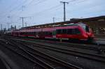 Nachschuss auf einen RE81 nach Trier, am Zugende ist der 442 200 Hatzenport beim Verlassen des Koblenzer Hbf zu sehen. 15.3.2015