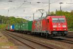 185 399-3 mit einem Containerzug am 15.04.2014 in Köln West.