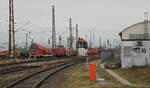 Abgestelltes Rollmaterial von WFL am 02.01.2024 auf dem Gleisvorfeld in Leipzig Hbf. Standort ist das Ende vom Bahnsteig 26.