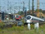 Tz 1115  Coburg  als ICE 1557 verschwindet auf der Fart zum Ziel Dresden Hbf im Gleisvorfeld des Leipziger Hbf.