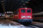 110 231 steht mit IC 1858 nach Stuttgart im Leipziger Hbf.