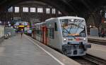 VT 014 der MRB steht am 15.04.10 zur Fahrt nach Delitzsch in Leipzig Hbf bereit.