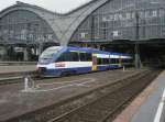 Hier VT0011 als MRB nach Wruzen, bei der Ausfahrt am 14.5.2010 aus Leipzig Hbf.