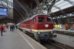 BR 132 004-3 im HBF Leipzig mit dem Sonderzug von Leipzig nach Meiningen zu den XVIII Dampfloktagen am 01.09.2012