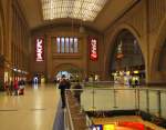 Ein Teil der groen Bahnhofshalle am 05.01.2013 in Leipzig Hbf.