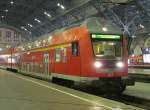 Mit einem Steuerwagen der Bauart DABbuzfa 778.0 an der Spitze steht am 18. Mrz 2013 eine RB nach Lutherstadt Wittenberg im Leipziger Hbf.