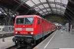 Am Morgen des 09.08.2013 stand die 143 850-6 mit einer RB nach Leizig Hbf kurz nach der Ankunft im Zielbahnhof.